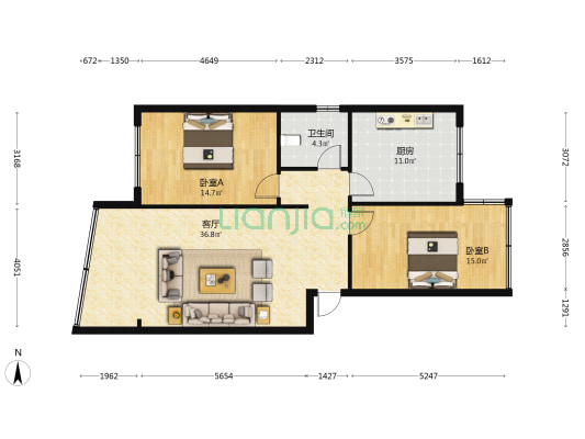 朝阳巷27号 2室1厅1卫 94平方
