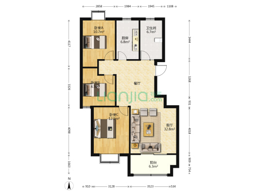 锦嘉苑 3室1厅1卫 120平方