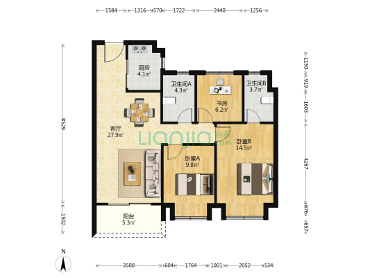 美的保利君兰锦绣花园 3室1厅2卫 99平方