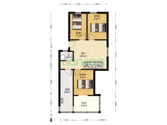 中铁十七局集团小区 3室1厅1卫 59平方