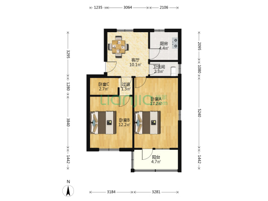 颜港北村一区 3室1厅1卫 64平方