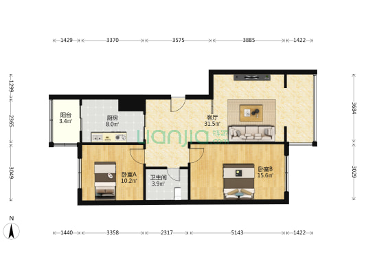 祥瑞小区 2室1厅1卫 95平方
