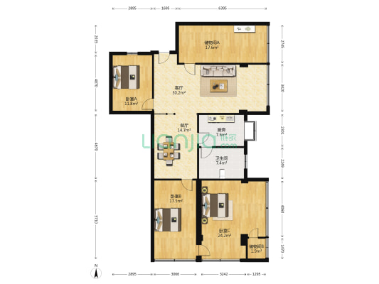 荣华社区 3室2厅1卫 158平方