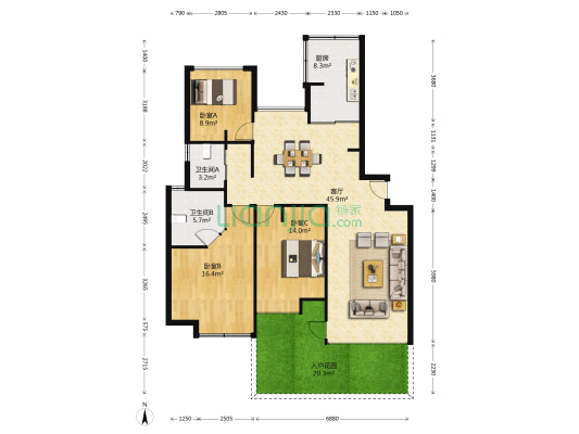 翔和茗苑 3室1厅2卫 125平方