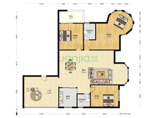 奥林匹克花园温莎城堡 3室1厅2卫 206平方