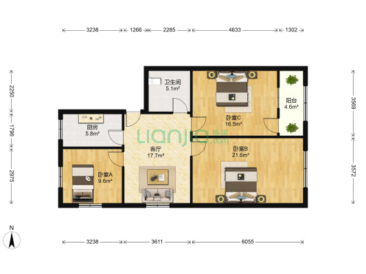 人民路468号 3室1厅1卫 106平方