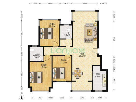 群升大智汇思杨郡D组团 3室1厅2卫 125平方