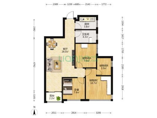 锦绣上城 1室1厅1卫 87平方