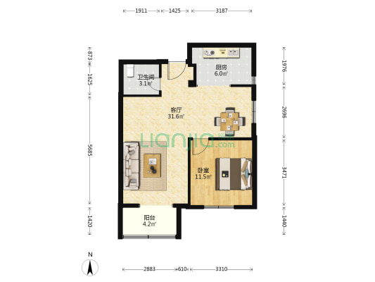 金泰丽富嘉园南区 1室1厅1卫 77平方
