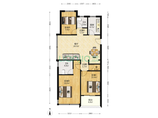 阅杭里 3室1厅2卫 95平方