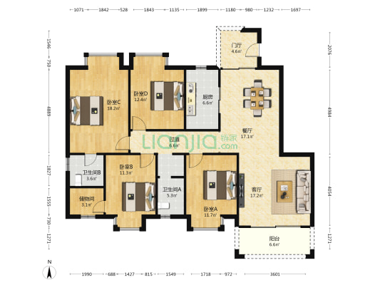 美舍嘉苑南区 4室2厅2卫 150平方