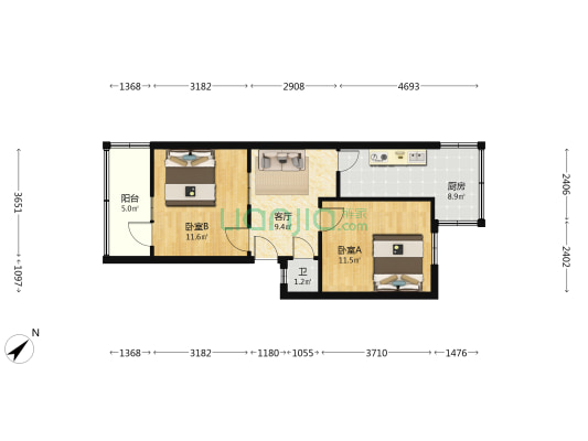 筒车巷18号 2室1厅1卫 55平方