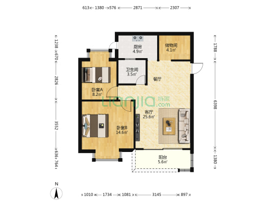 顺景园 2室1厅1卫 72平方