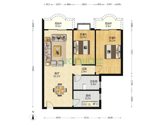 丽日花园 2室1厅1卫 97平方