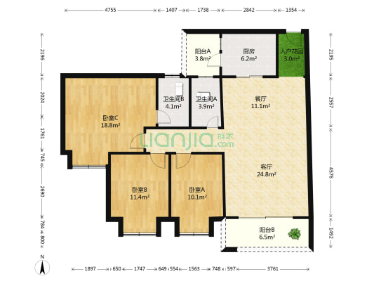 金冠花园 3室2厅2卫 114平方