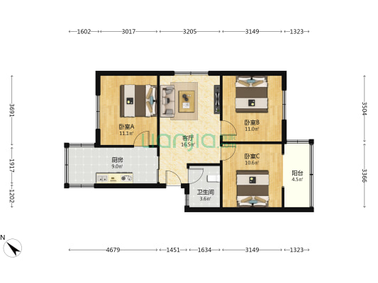 兴蓉南三巷11号 3室1厅1卫 71平方