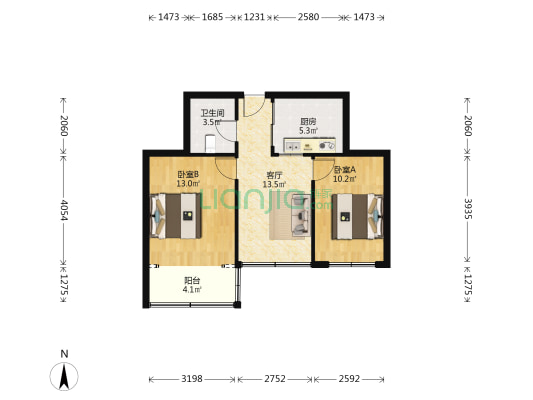 省机施宿舍 2室1厅1卫 58平方
