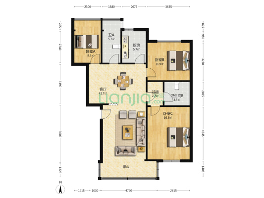 舜湖西路37号 3室1厅2卫 113平方