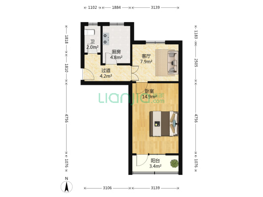 四流中路 1室1厅1卫 49平方