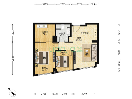 中冀大厦 2室1厅1卫 90平方