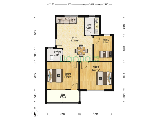 龙吟小区 3室1厅1卫 81平方