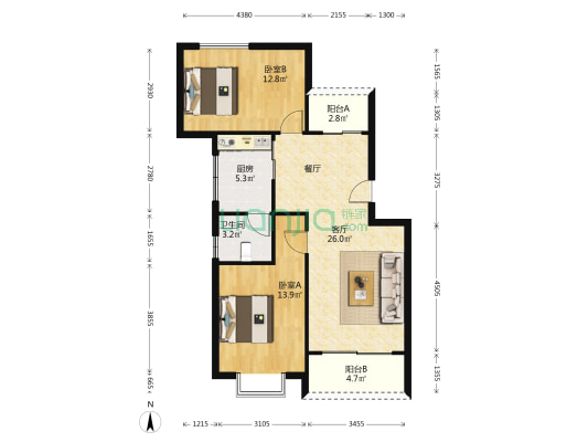 城市花园怡景阁 2室1厅1卫 87平方