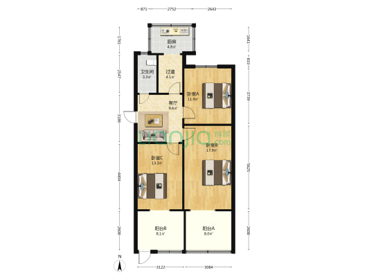 振华里小区 3室1厅1卫 75平方