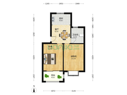 凤鸣公寓 1室1厅1卫 57平方