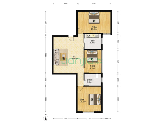 众城商厦 3室1厅1卫 110平方