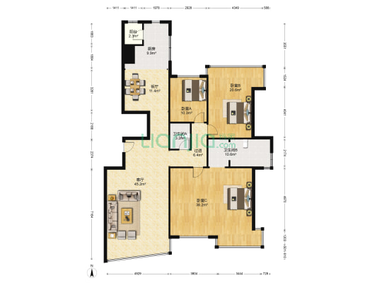 金海世纪嘉苑 3室2厅2卫 205平方