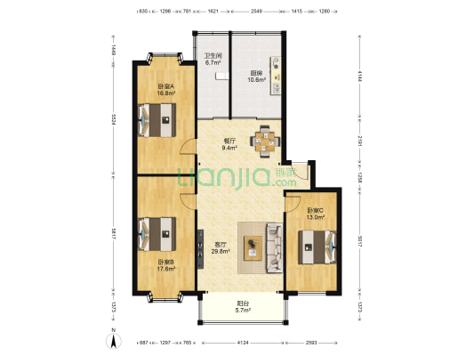 东海花园(振兴市) 3室2厅1卫 130平方