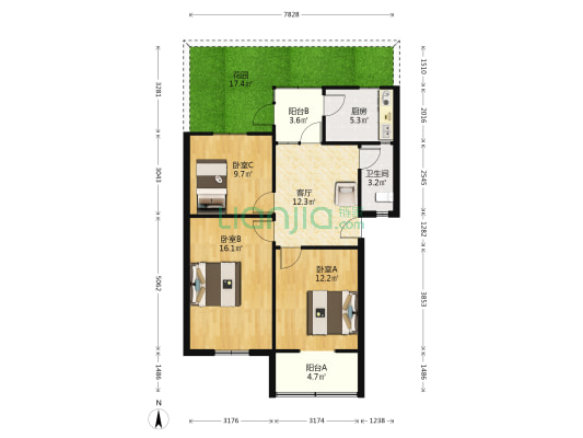 人民中路一段4号 3室1厅1卫 82平方