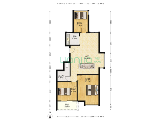 仁惠家园 3室1厅1卫 92平方