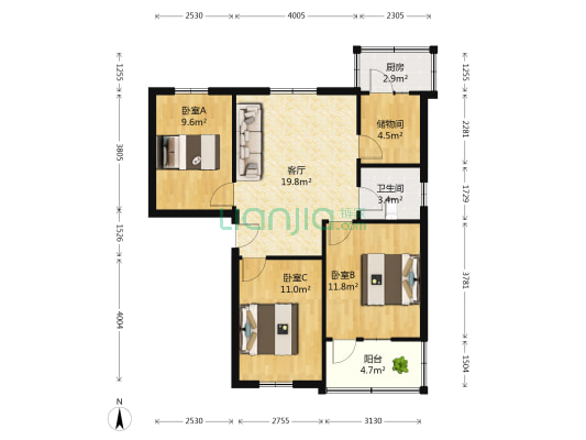 毓秀新村 3室1厅1卫 98平方