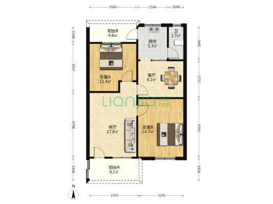 南涌大街 2室2厅1卫 78平方