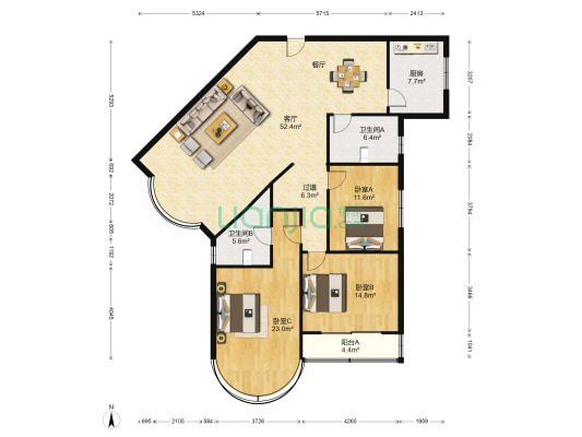 龙柏小区 3室1厅2卫 169平方