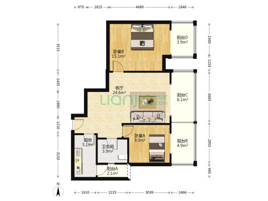 金牛新都会 2室1厅1卫 82平方