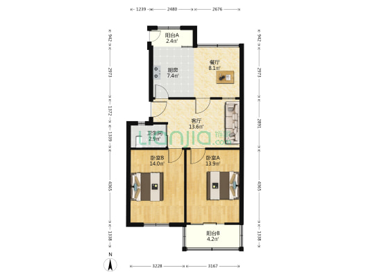 宿州路296号 2室2厅1卫 58平方