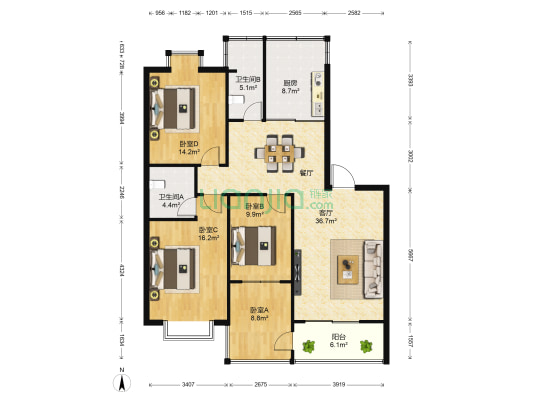 苏建艳阳居 4室1厅2卫 131平方