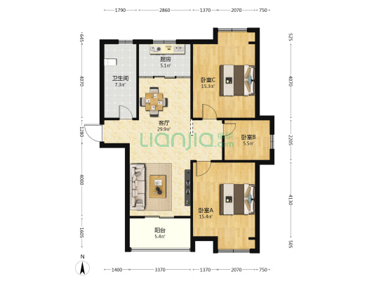 李集安置小区三期 3室1厅1卫 120平方