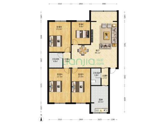 万欣综合楼 4室1厅2卫 149平方