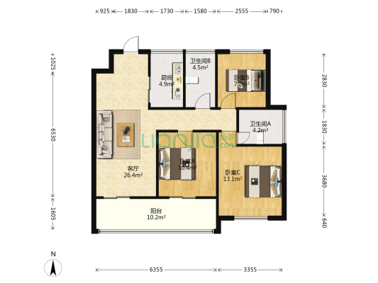 金科奥园铂悦都会 3室1厅2卫 104平方