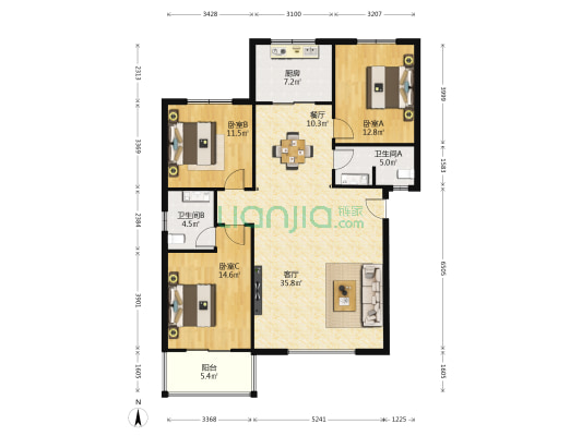 锦绣苑 3室2厅2卫 130平方