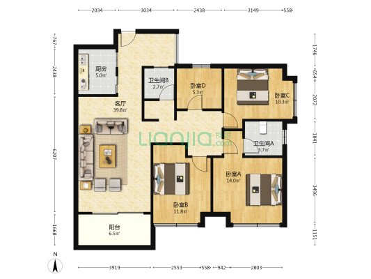 君隆龙禧公馆 4室1厅2卫 122平方