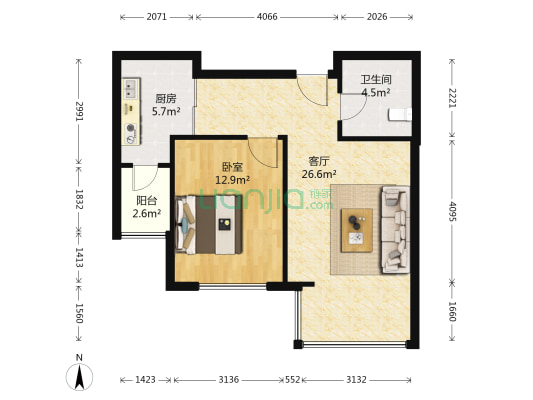 贻港城 1室1厅1卫 73平方