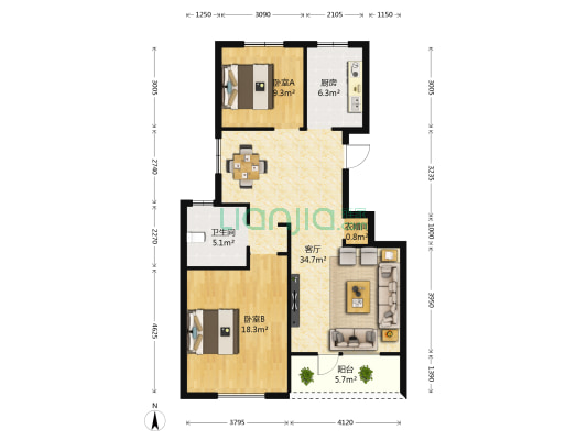 满庭春MOMA 2室1厅1卫 99平方