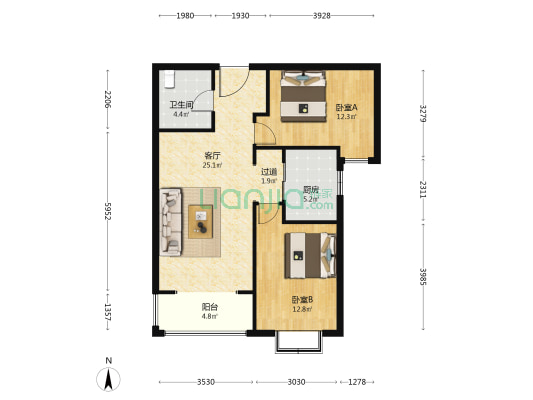 万和城B区 2室1厅1卫 86平方