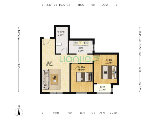 东方广场 2室1厅1卫 81平方