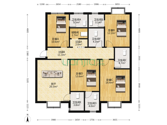 黄河美邸 4室1厅6卫 140平方