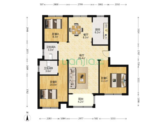 御驾新苑D区 3室2厅2卫 126平方